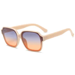 Chic oversized polygon sunglasses with cream frames and purple gradient lenses