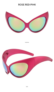 Front and side view of oversized matte rose red Y2K butterfly sunglasses with gradient lenses