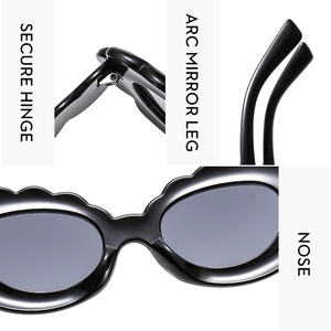Détails de lunettes de soleil avec charnières sécurisées et branches courbées