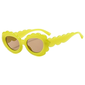 Lunettes de soleil tournesol jaune vif avec monture nuage ondulée et verres bruns