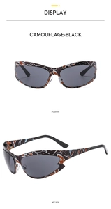 Front- und Seitenansicht der Y2K Camouflage-Sportsonnenbrille mit grauen Gläsern