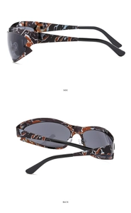Y2K Radsport-Sonnenbrille mit Seiten- und Rückansicht des grauen Wrap-around-Rahmens
