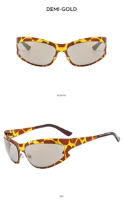 Sportliche Y2K-Sonnenbrille in Demi-Gold mit Front- und Seitenansicht im Detail
