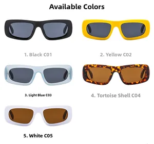 Detailed grid showing five color options for rectangular oversized sunglasses C01 to C05