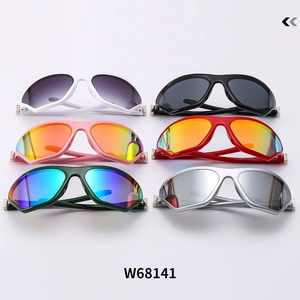 Matrix view of Y2K wrap-around cycling sunglasses in six diverse frame and lens colors