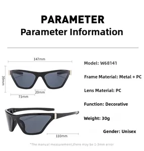 Detailed dimensions of oversized Y2K cycling sunglasses with metal PC frame and PC lenses
