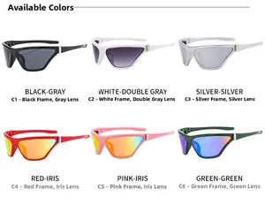 Six colors of Y2K wraparound sports sunglasses with mirrored lenses for cycling