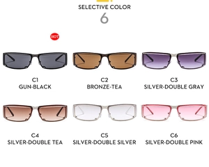 Selection of narrow rectangular Y2K sunglasses in six metallic color variants