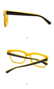 Detailansicht der TR90 Brille in Gelb und Schwarz aus der Seiten- und Rückansicht