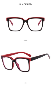 Vorder- und Seitenansicht der stylischen schwarz-roten quadratischen TR90 Brille