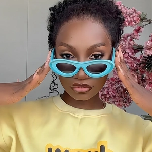 Y2K Oval Cat Eye Sunglasses For Women Men Color Block Retro Hip Hop Trendy UV400 PC Frame AC Lens