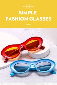 Detail view of oval Y2K sunglasses with thick frames and CE certification marks