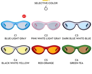 Multiple color options of Y2K oval sunglasses including blue, pink, and green frames