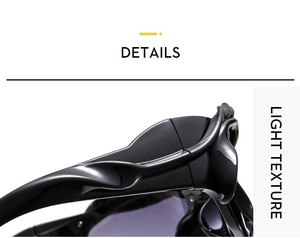 Detail of Y2K irregular sunglasses showing wave-shaped temple and light texture frame