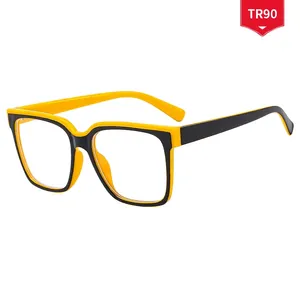 TR90 quadratische Blaulichtfilter Brille mit schwarz-gelbem Rahmen für Damen, Seitenansicht