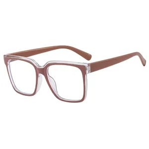 Moderne TR90 Übergroße Blaulichtfilter Brille Damen in Braun und Transparentem Design