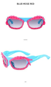 Y2K irregular sunglasses in blue and rose red frames with gradient lenses