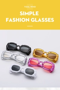 Top view of scalloped edge sunglasses in five colors including black, white and amber