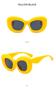 Vues détaillées de lunettes de soleil bubble jaunes à verres noirs de face et de côté
