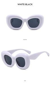 Détails de lunettes de soleil bulles blanches avec verres noirs vues de face et de profil