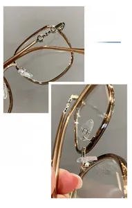 Detailed view of rose gold polygonal metal glasses frames with circular temple hinges