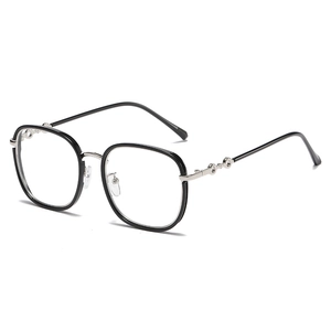 Elegant TR90 black and silver round-square glasses frame with hollow decorative temples
