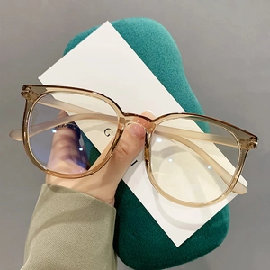 Brown transparent TR90 eyeglasses with large frames for anti-blue light protection