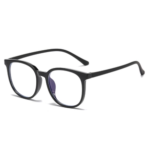 Classic black TR90 anti-blue light glasses with a glossy round full-frame design