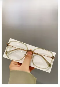 Detailed view of champagne TR90 large frame glasses with elegant golden metal temples