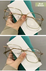 Detail view of TR90 large square bud green frames with rose gold metal temples