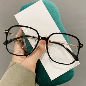 Minimalist black oversized TR90 anti-blue light glasses frame with gold metal temples