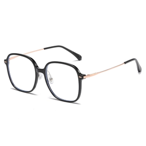 Classic TR90 oversized black frames with slim rose gold metal temples and blue light blocking