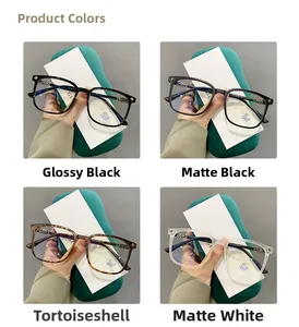 Detail of four TR90 blue light glasses frames with chrome cross hinge decorations