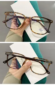 Detail of tortoiseshell TR90 glasses frames with metal cross accent and anti-blue light lens