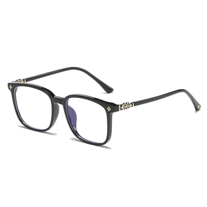 Classic black TR90 anti-blue light glasses with vintage gold cross floral ornaments