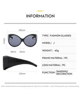 Spécifications détaillées des lunettes de soleil œil-de-chat Y2K à branches larges