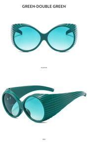 Vues détaillées des lunettes de soleil Y2K vertes avec design de protection latérale