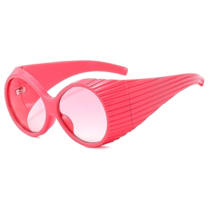 Lunettes de soleil Y2K roses à monture ronde surdimensionnée et texture plissée 3D unique