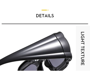 Détail des branches larges noires brillantes sur des lunettes de soleil à texture légère