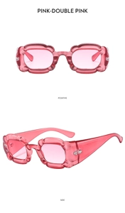 Lunettes de soleil Y2K roses avec monture ondulée vues de face et de profil