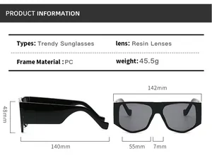 Detailed size specifications and dimensions chart for trendy oversized square sunglasses
