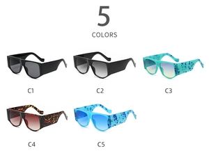 Detailed view of large frame sunglasses in five color options from black to tortoise shell