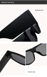 Detailed views of square large frame sunglasses with wide temples and reinforced hinges