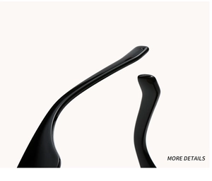 Detailed close-up of glossy black resin oversized sunglasses temple with smooth finish