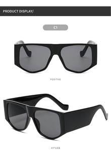 Flat top oversized square sunglasses in glossy black with wide temples for better coverage