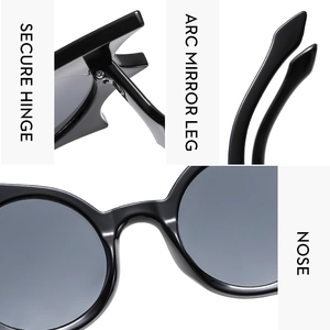 Détails de lunettes chauve-souris montrant les charnières et plaquettes de nez confortables