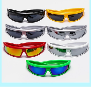 Detailed collection of Y2K futuristic cycling sunglasses in various metallic colors