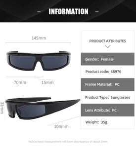 Detailed size chart for Y2K sporty sunglasses with 145mm width and 31mm height