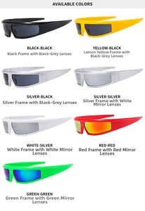 Grid view of multi-colored Y2K style cycling sunglasses with vibrant futuristic frames