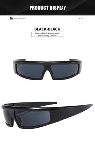 Y2K sporty wrap-around sunglasses detail in glossy black frame and dark grey lenses